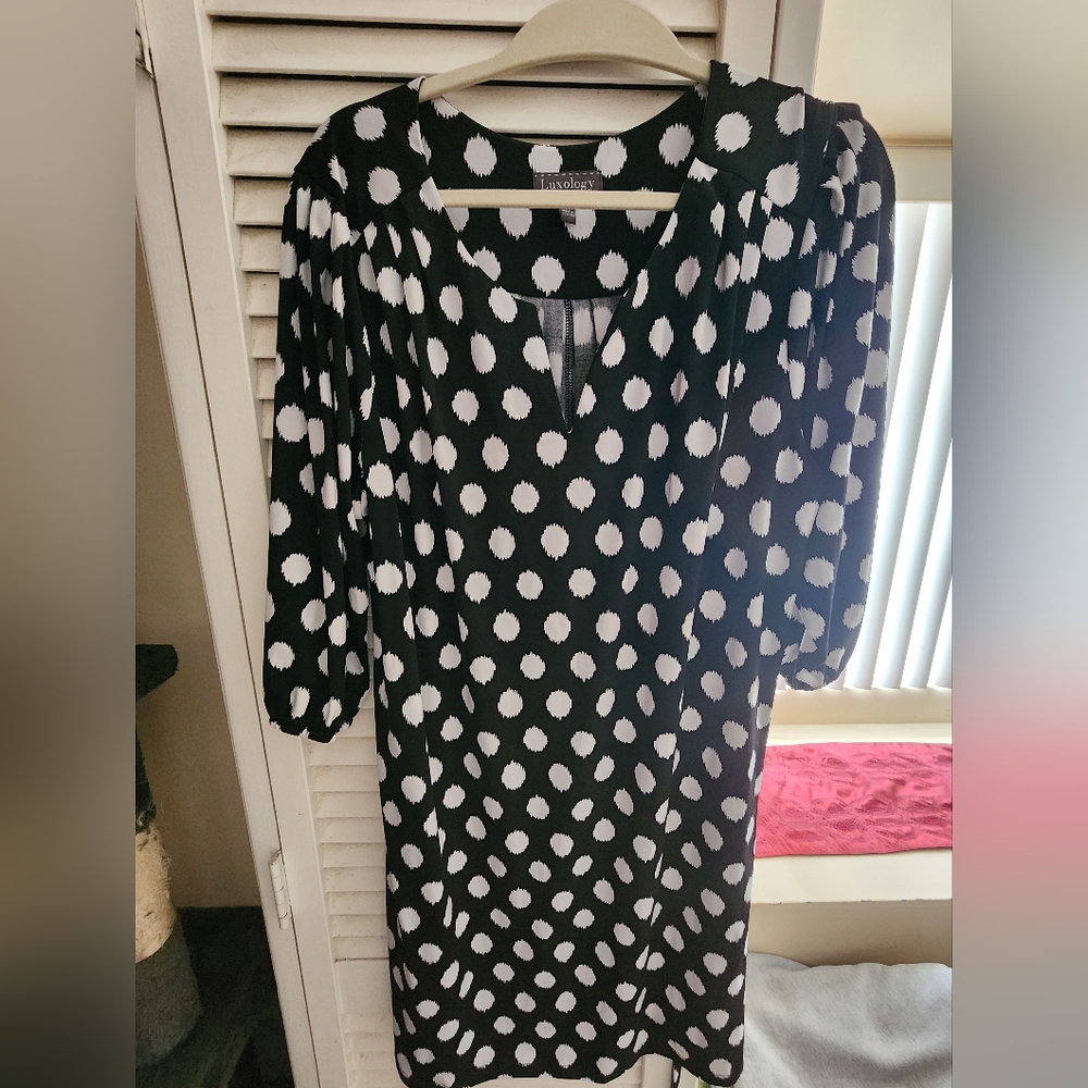 Black and White Polka Dot Dress Luxology Size 14